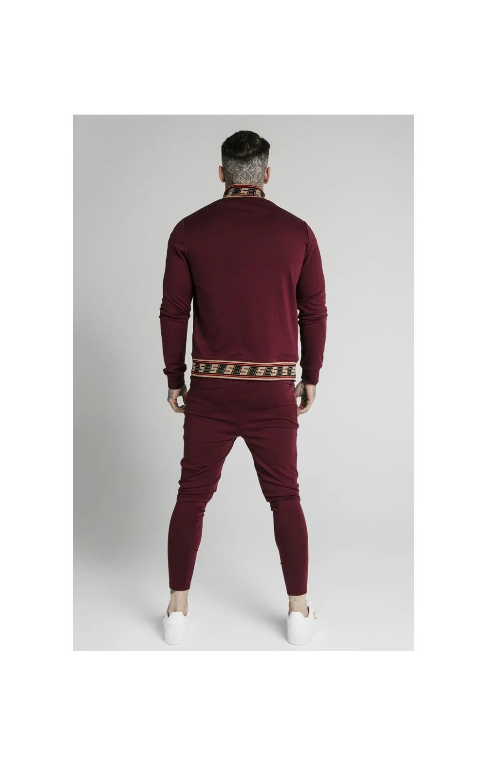 SikSilk Retro Jacquard Athlete Pants - Burgundy - Image 7