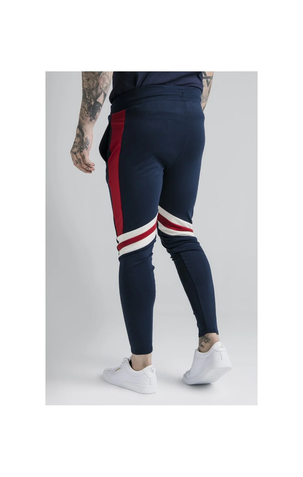 SikSilk Retro Panel Track Pants - Navy,Red & Off White - Image 2