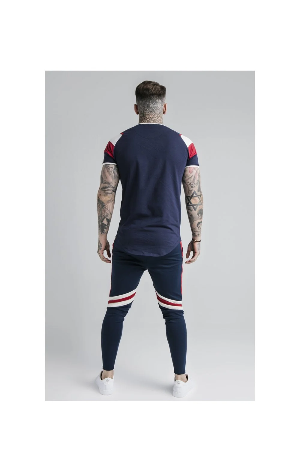 SikSilk Retro Panel Track Pants - Navy,Red & Off White - Image 4