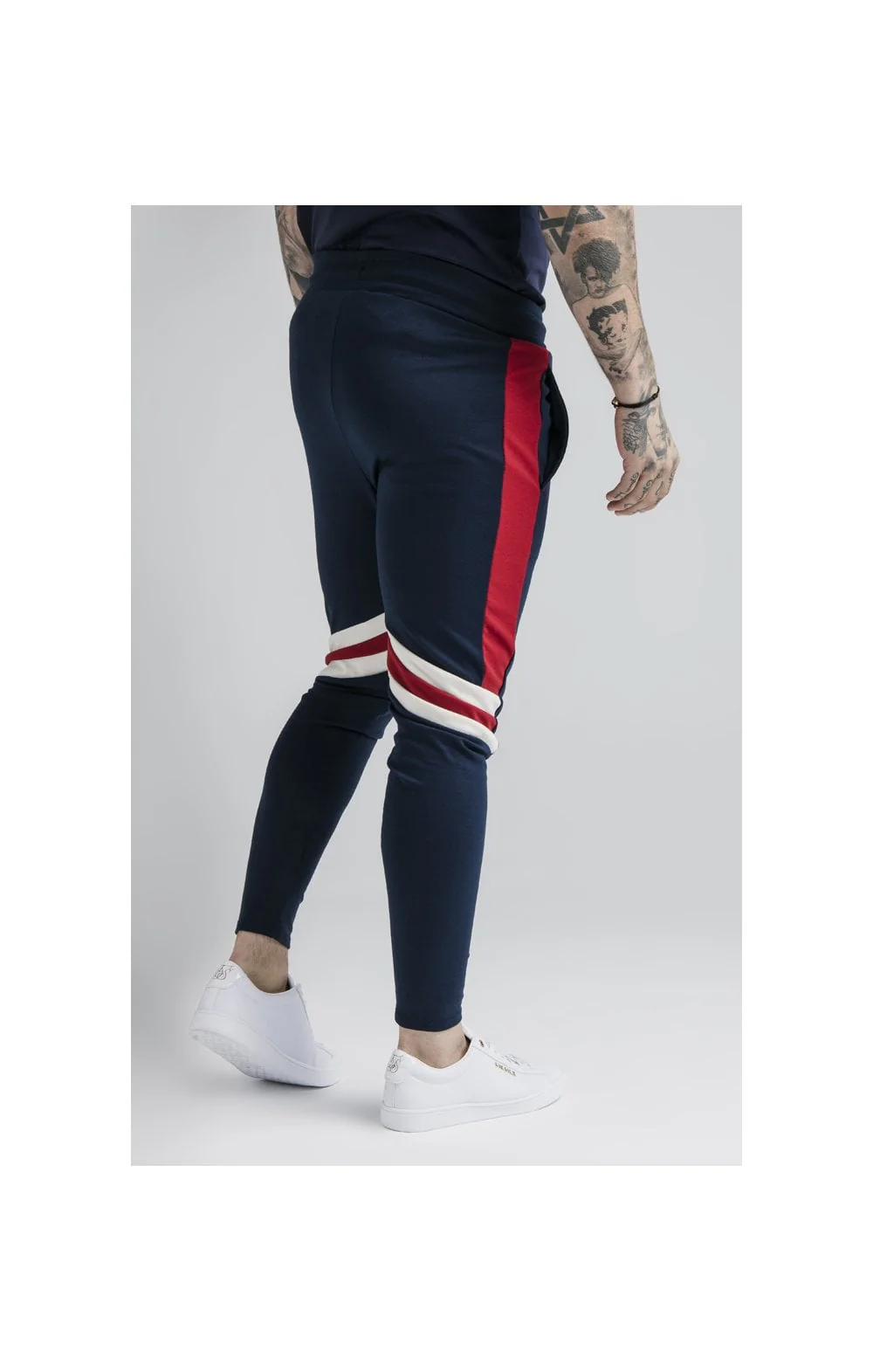 SikSilk Retro Panel Track Pants - Navy,Red & Off White - Image 5