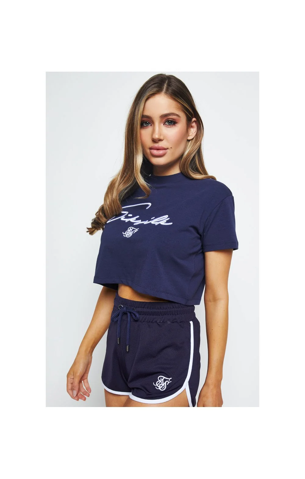 SikSilk Retro Sport Crop Tee - Navy