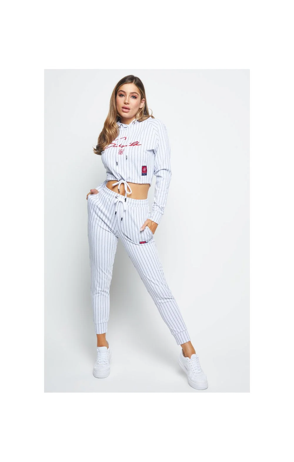 SikSilk Retro Sport Hoodie - White & Black - Image 4