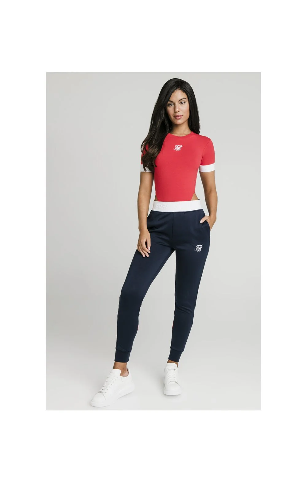 SikSilk Retro Sport Taped Joggers - Navy - Image 2