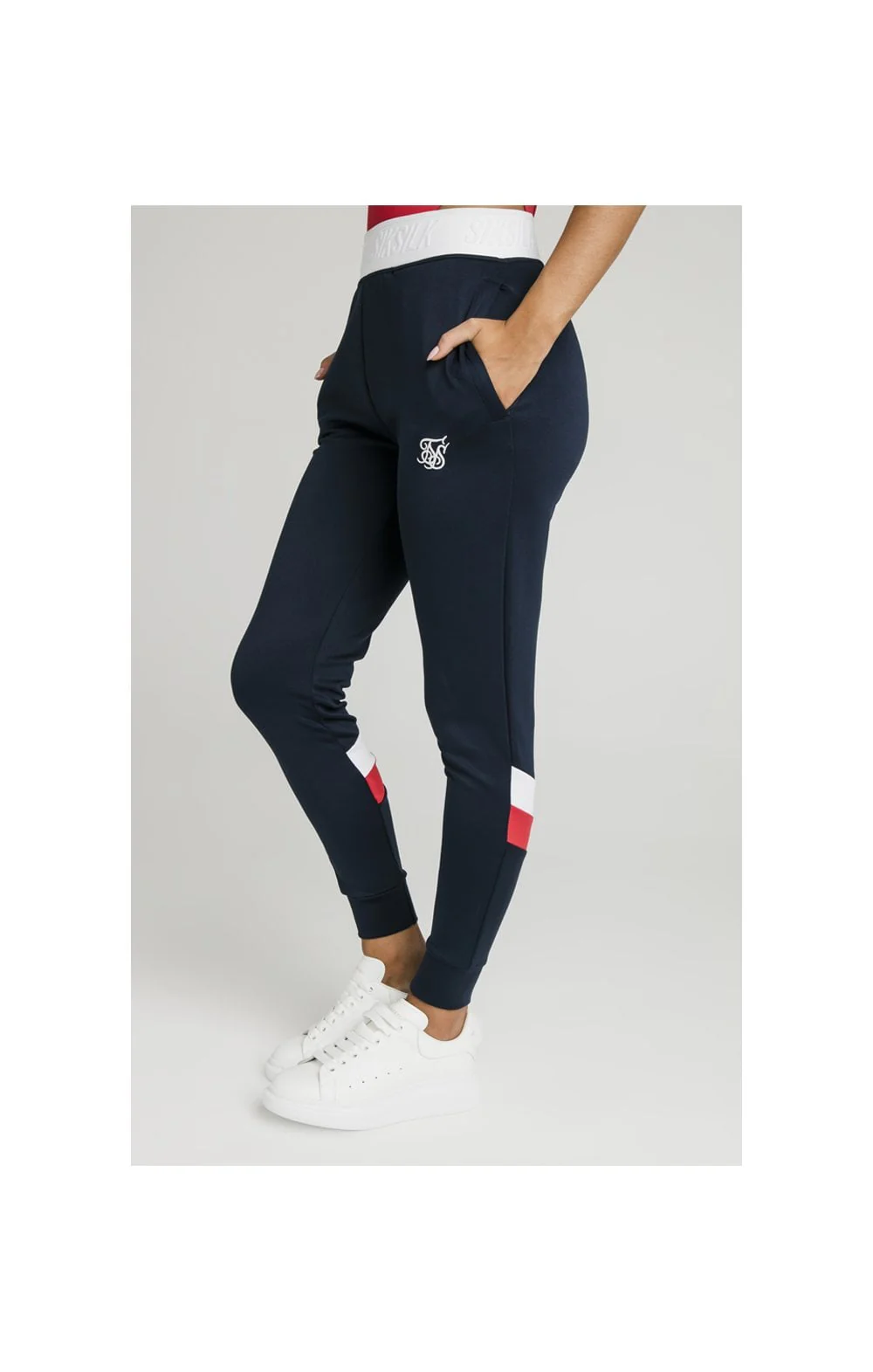 SikSilk Retro Sport Taped Joggers - Navy - Image 3