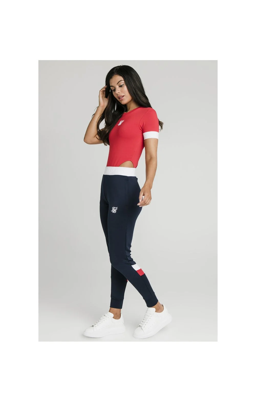 SikSilk Retro Sport Taped Joggers - Navy - Image 4