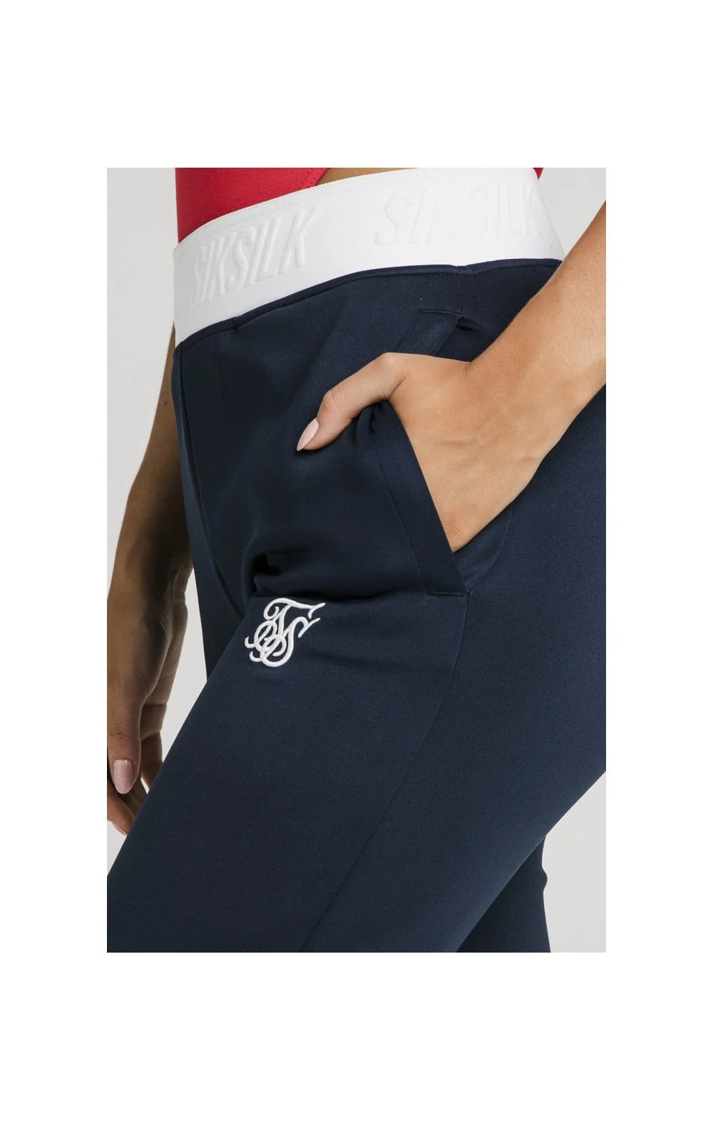 SikSilk Retro Sport Taped Joggers - Navy - Image 5