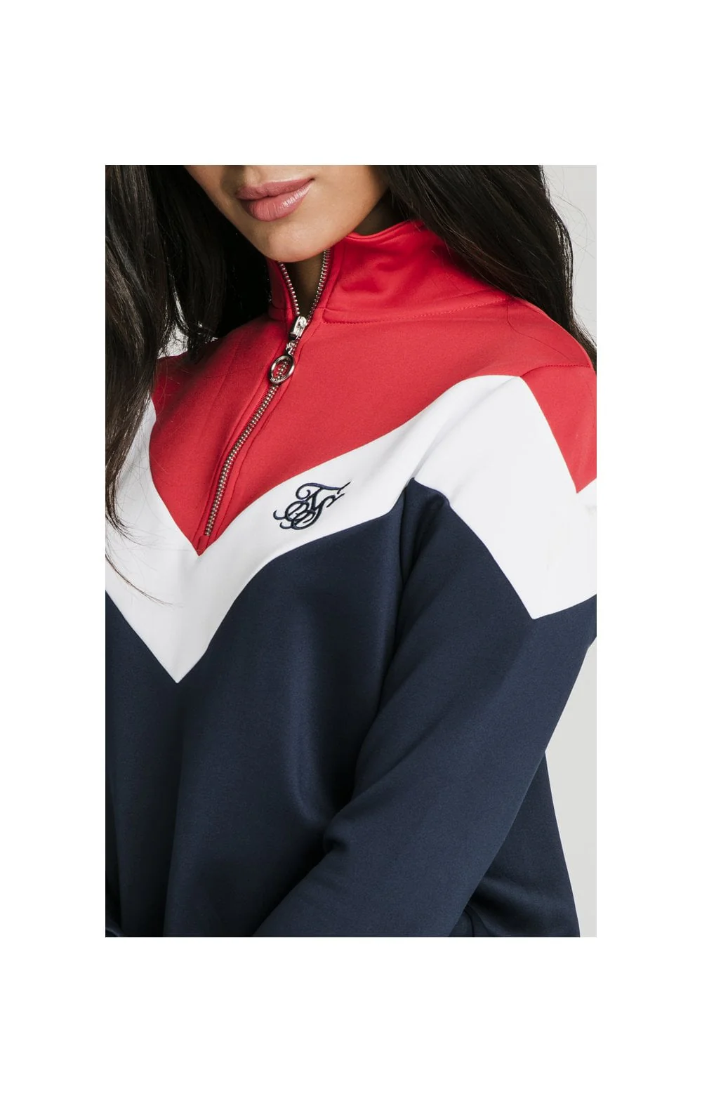 SikSilk Retro Sport Track Top - Navy,Red & White - Image 2
