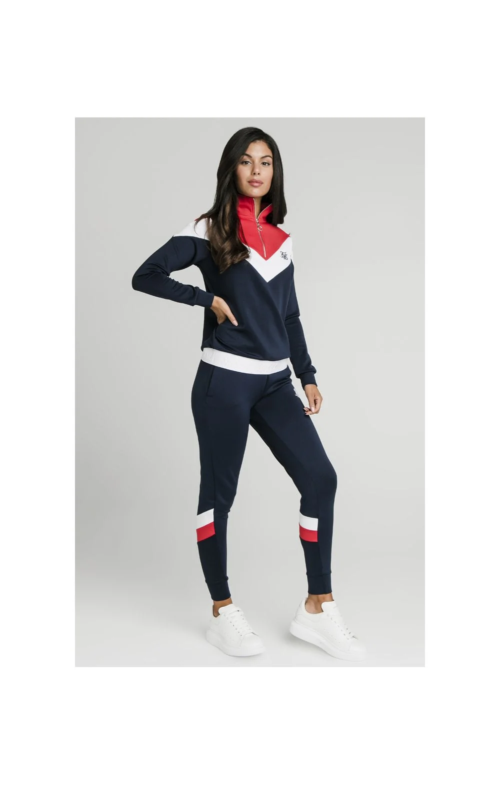 SikSilk Retro Sport Track Top - Navy,Red & White - Image 4