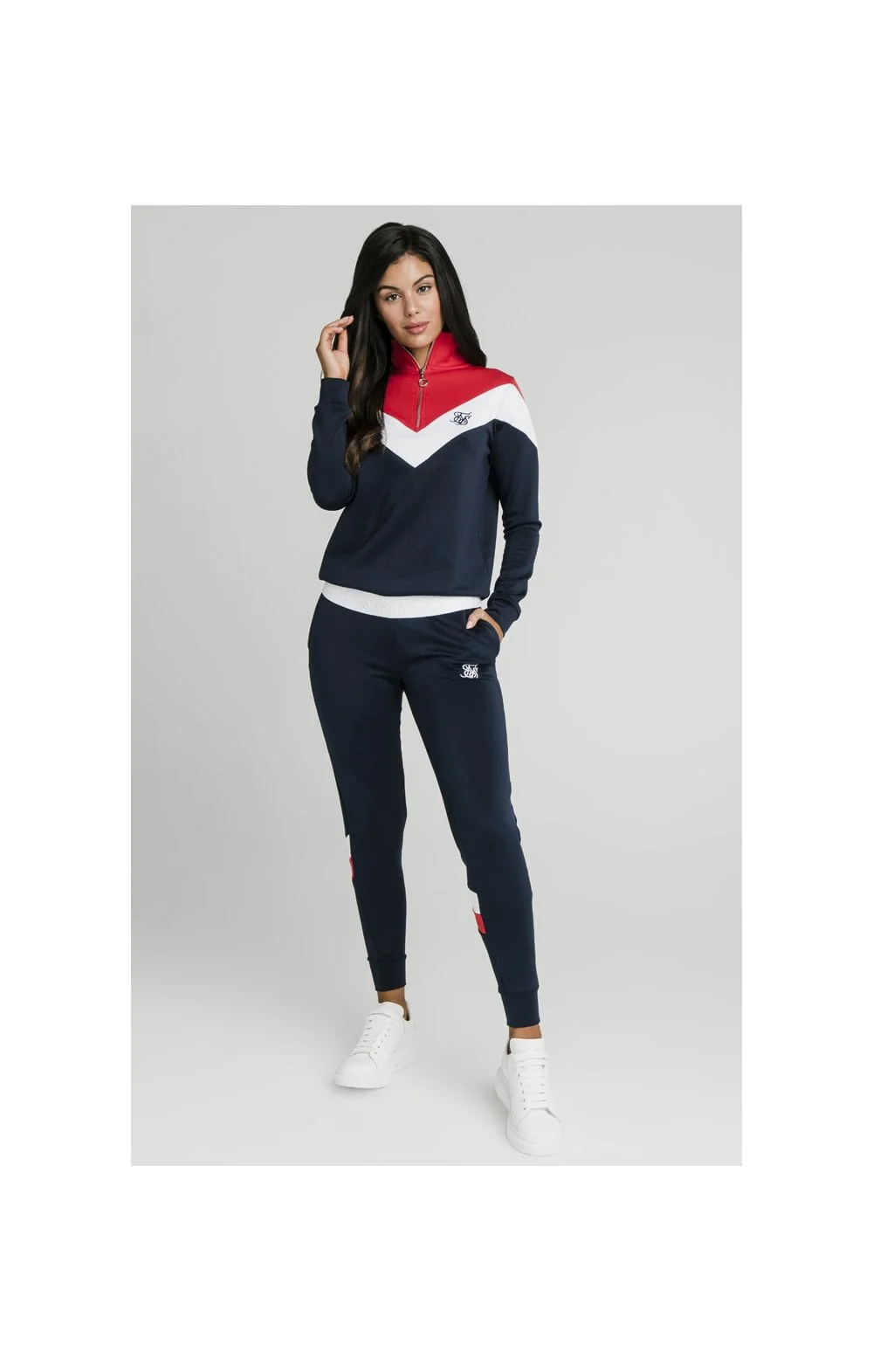 SikSilk Retro Sport Track Top - Navy,Red & White - Image 5