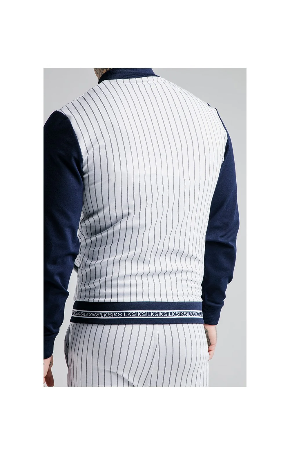 SikSilk Retro Sports Bomber - Navy & White - Image 3