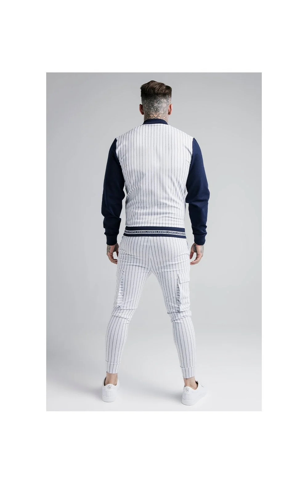 SikSilk Retro Sports Bomber - Navy & White - Image 5