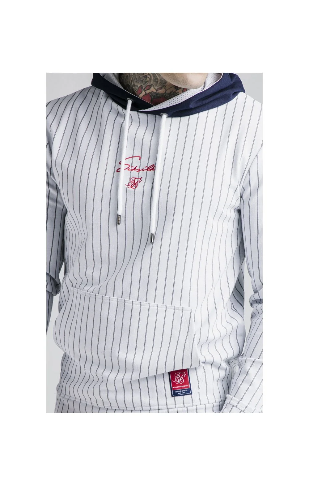 SikSilk Retro Sports Overhead Hoodie - Navy & White - Image 2