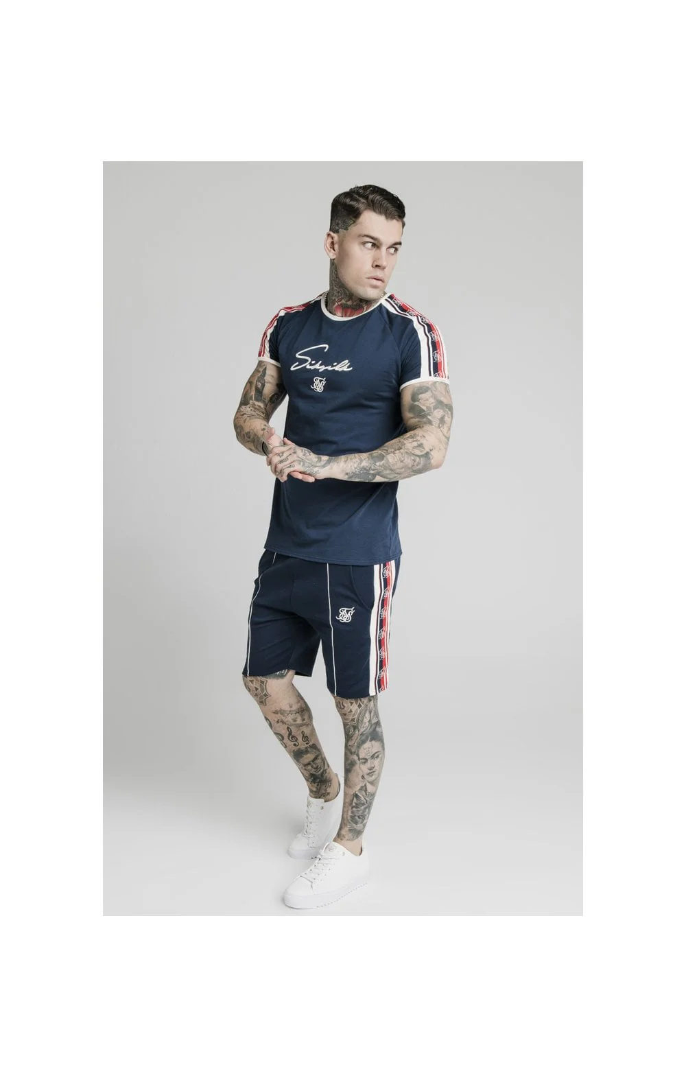 SikSilk Retro Tape Gym Tee - Navy - Image 3