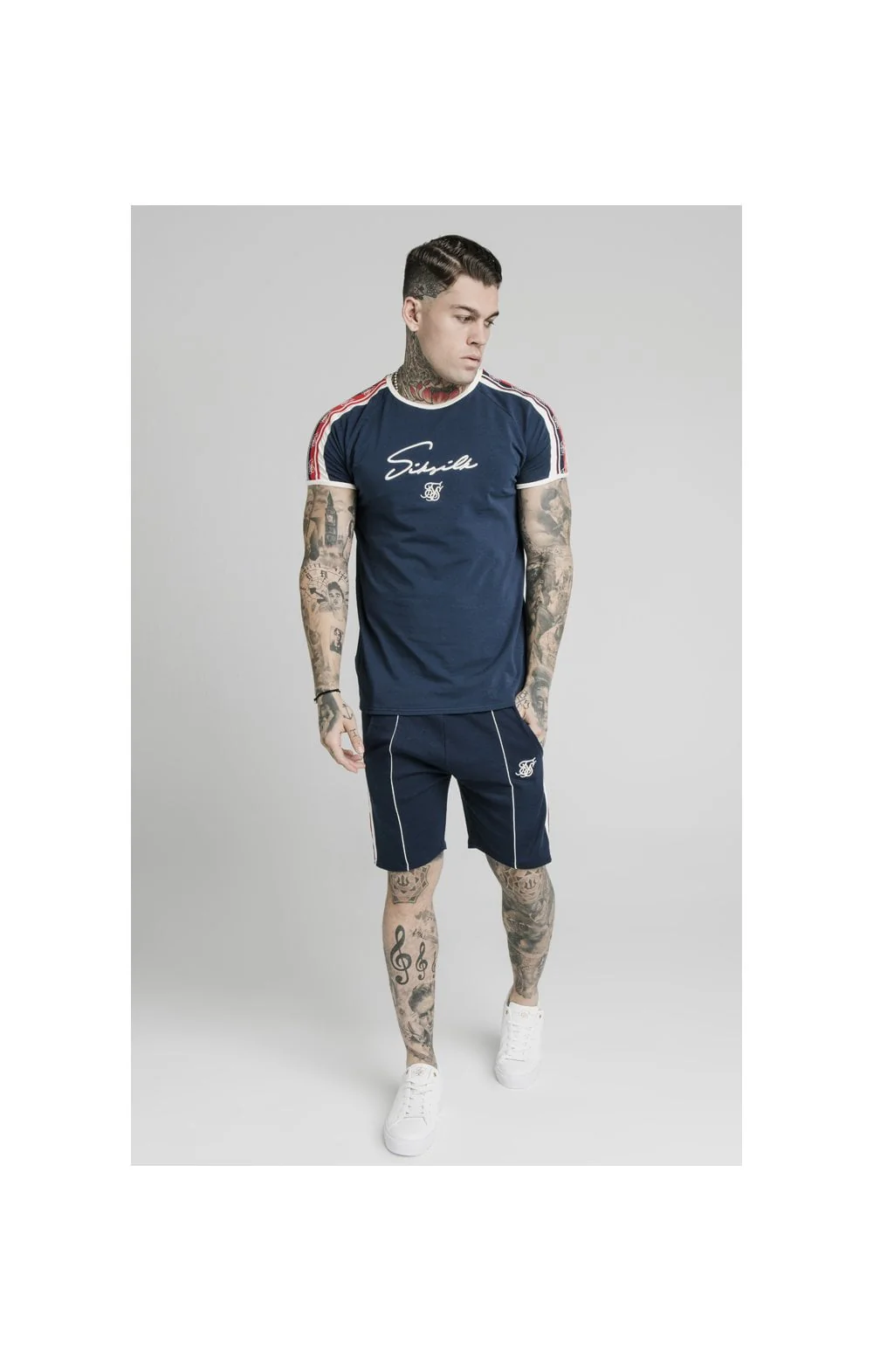 SikSilk Retro Tape Gym Tee - Navy - Image 5