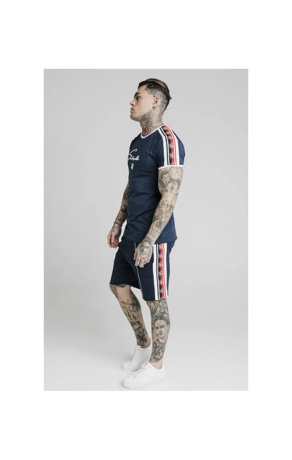 SikSilk Retro Tape Gym Tee - Navy - Image 6