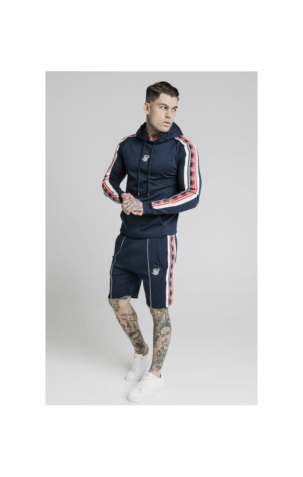 SikSilk Retro Tape Overhead Hoodie - Navy