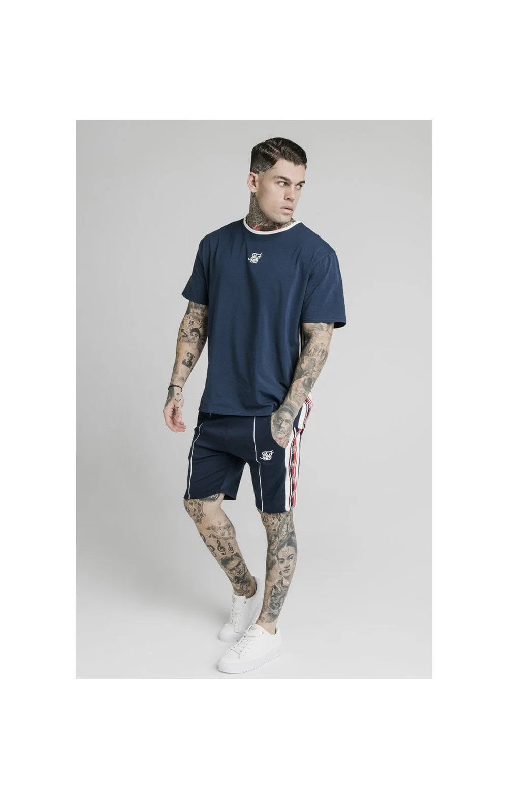 SikSilk Retro Tape Relaxed Fit Shorts - Navy - Image 3