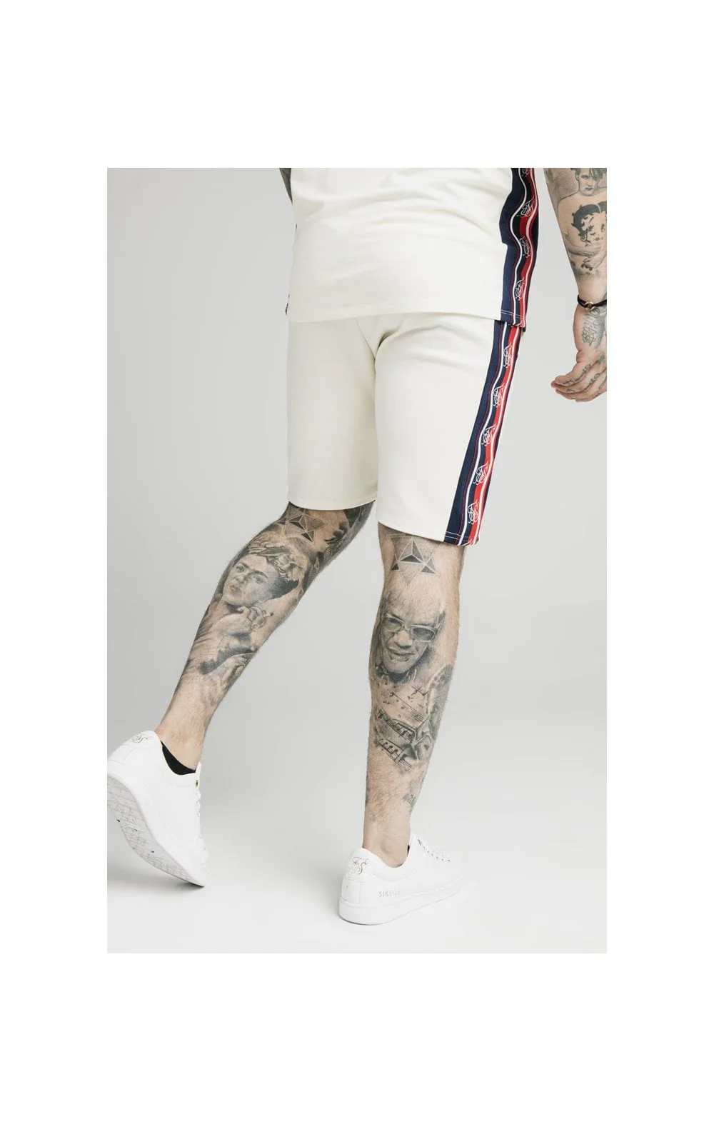 SikSilk Retro Tape Relaxed Shorts - Off White - Image 4