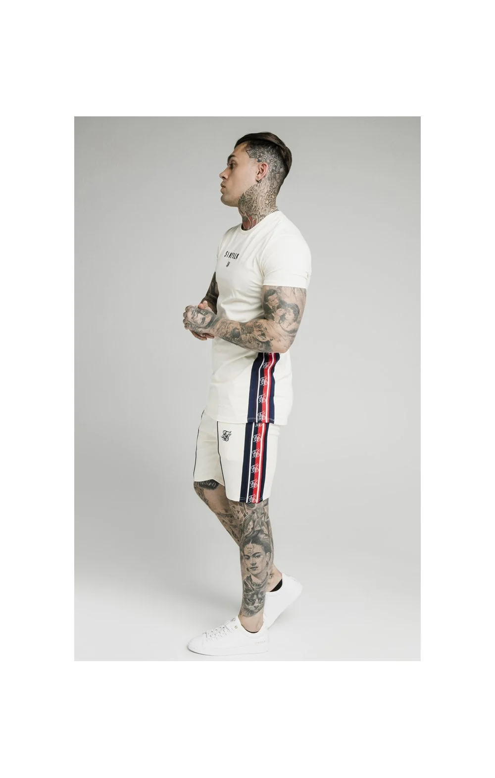 SikSilk Retro Tape Relaxed Shorts - Off White - Image 5