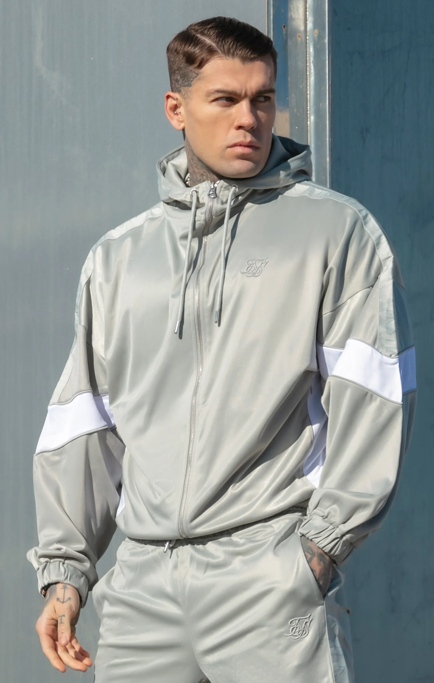 Grey Tape Zip Thru Track Jacket