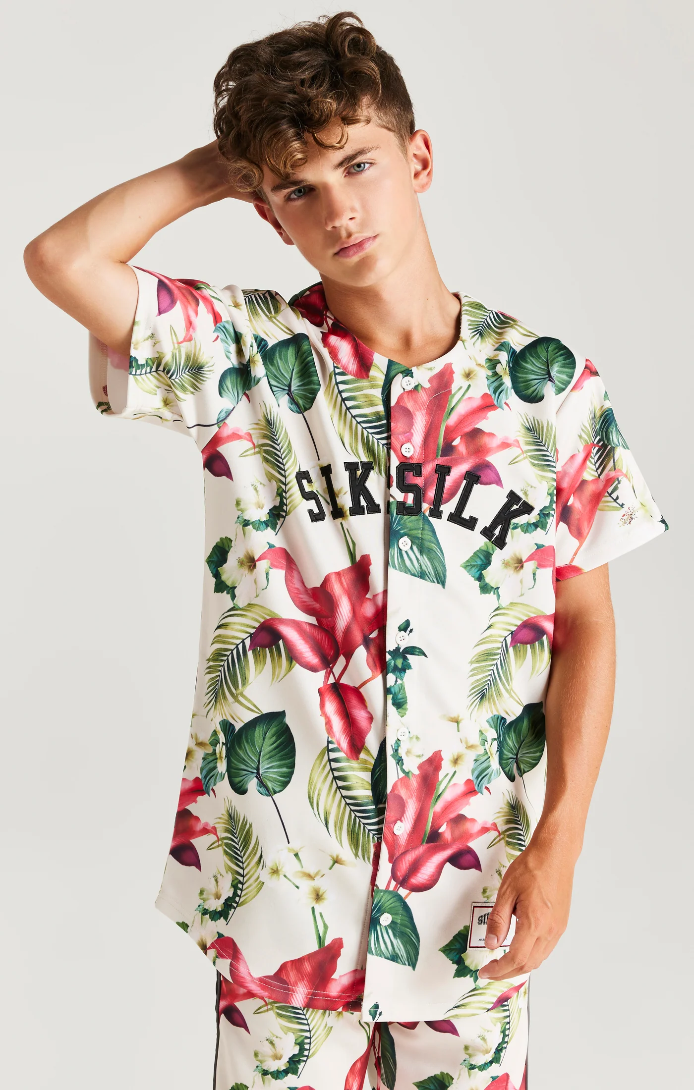 SikSilk Retro Tropics Baseball Jersey - Ecru