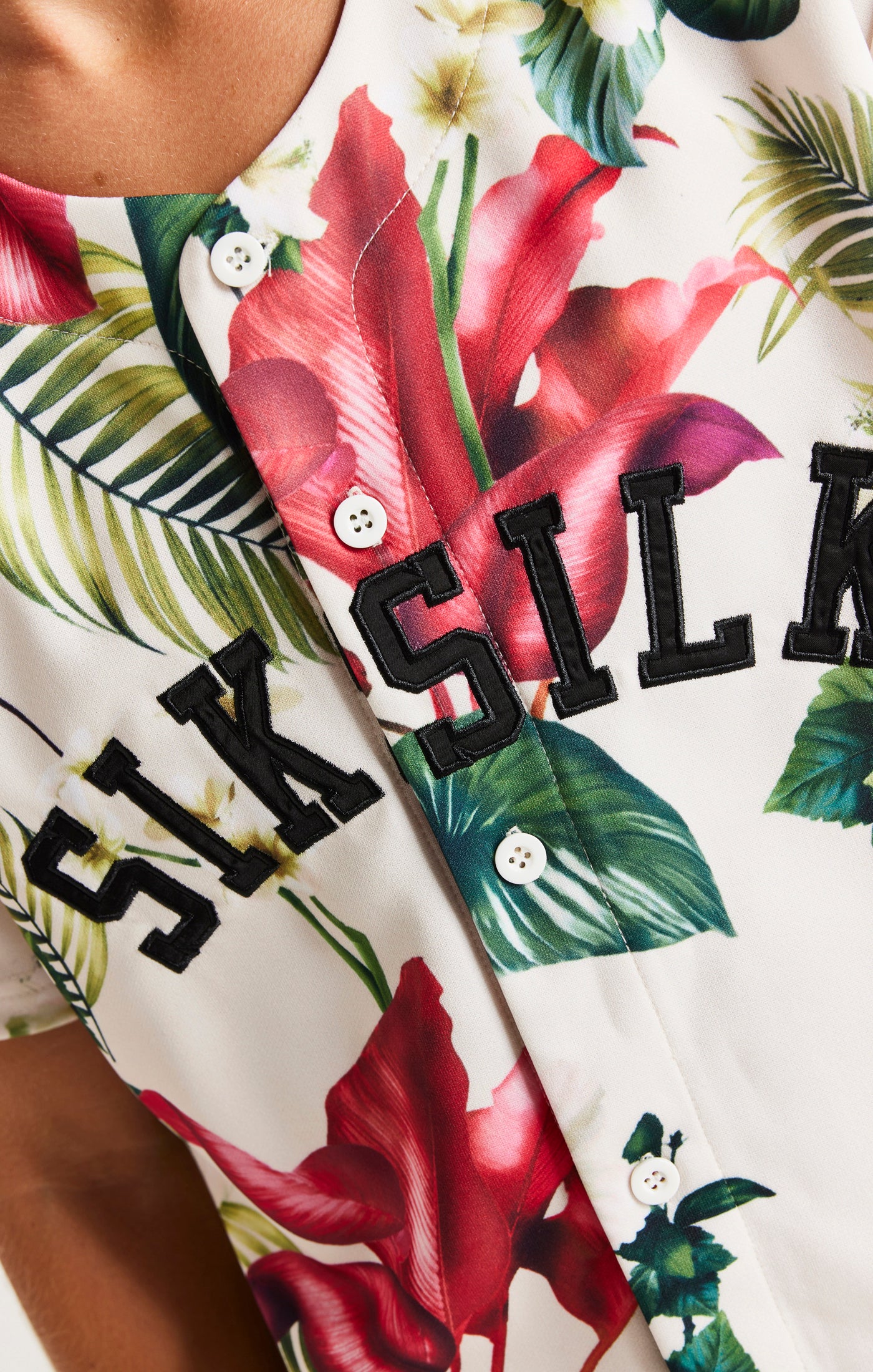 SikSilk Retro Tropics Baseball Jersey - Ecru - Image 2