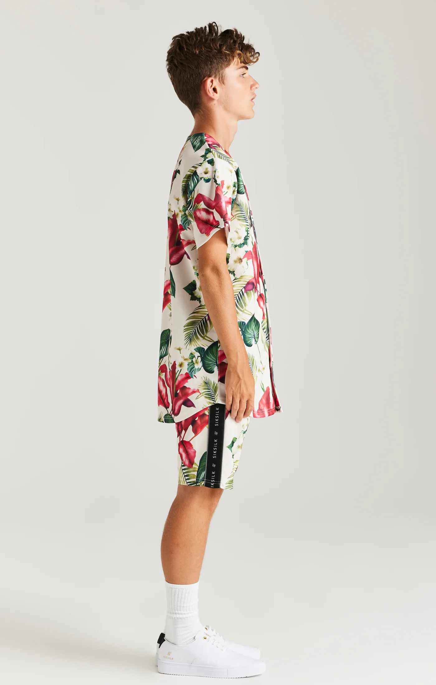 SikSilk Retro Tropics Baseball Jersey - Ecru - Image 4