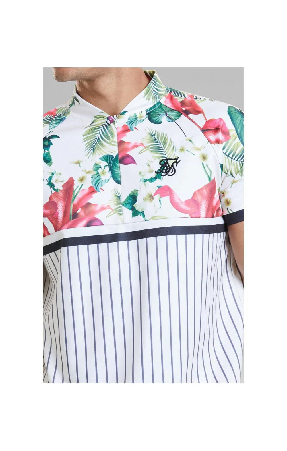 SikSilk Retro Tropics Baseball Tee - Ecru & Floral - Image 2