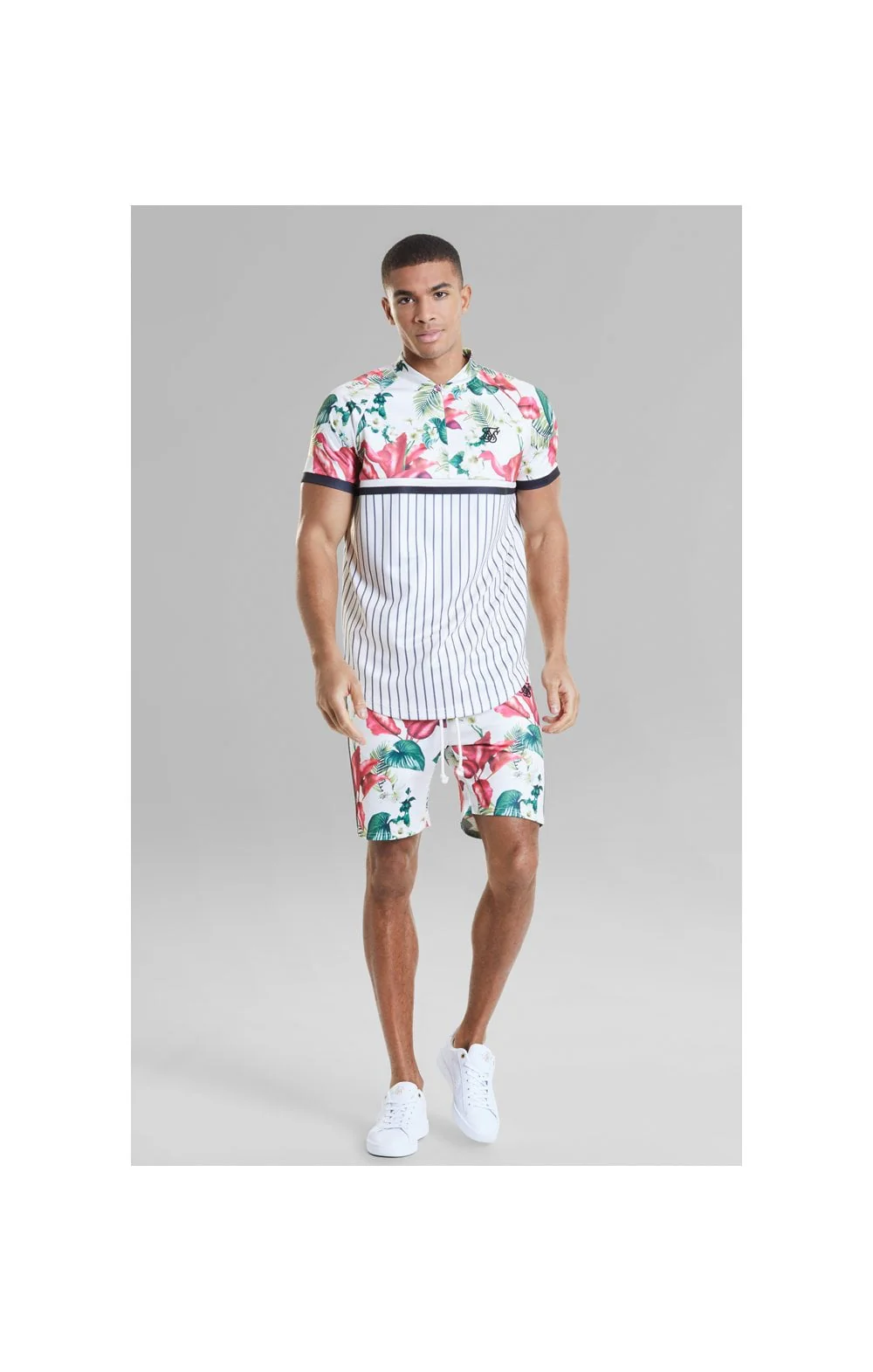 SikSilk Retro Tropics Baseball Tee - Ecru & Floral - Image 4