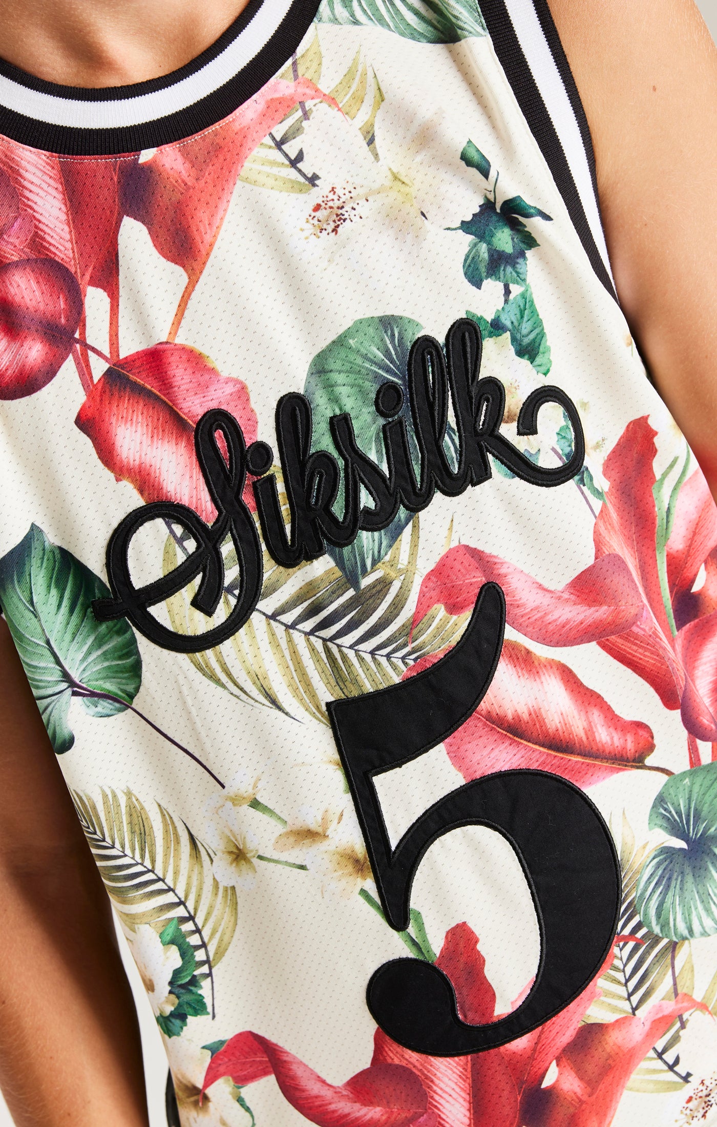 SikSilk Retro Tropics Basketball Vest - Ecru - Image 2