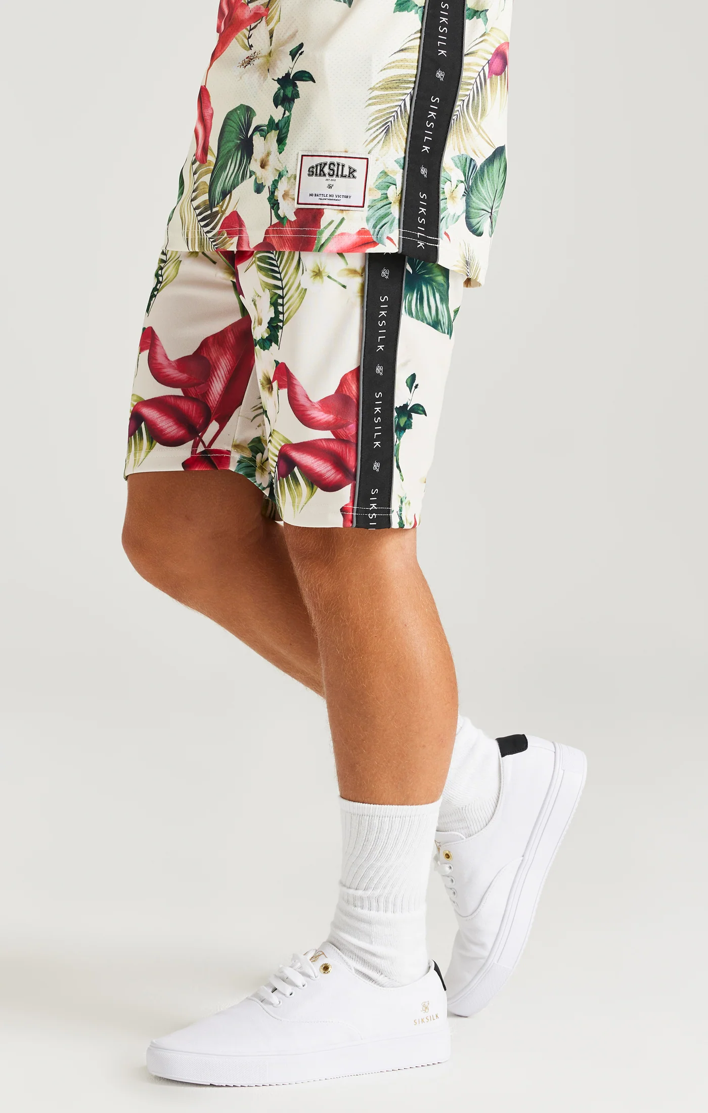 SikSilk Retro Tropics Tape Shorts - Ecru - Image 2