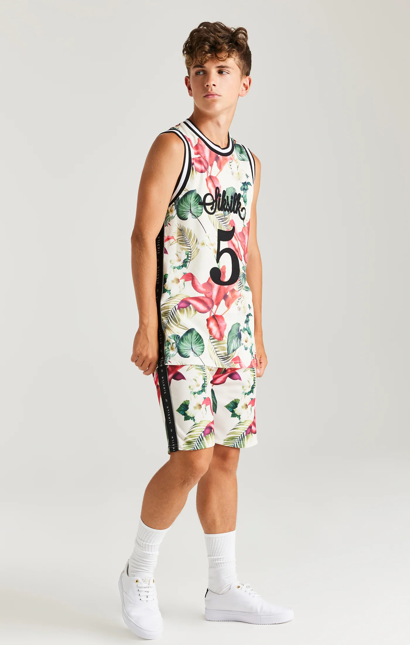 SikSilk Retro Tropics Tape Shorts - Ecru - Image 3