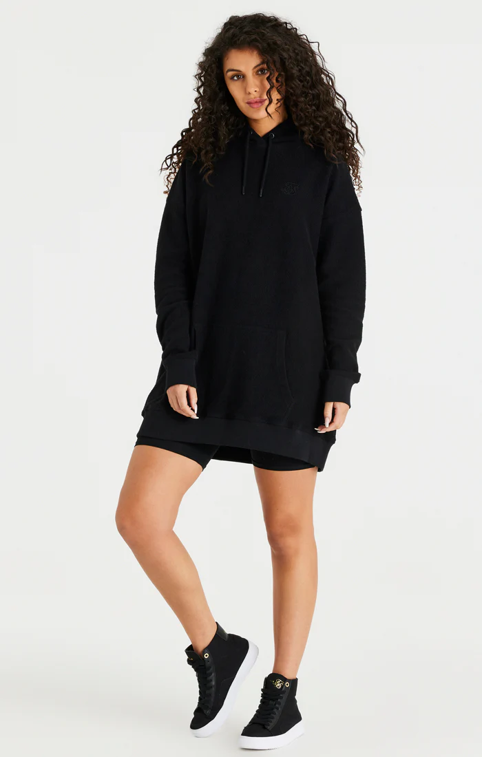 Black Reverse Fleece Hoodie Dress - Image 3