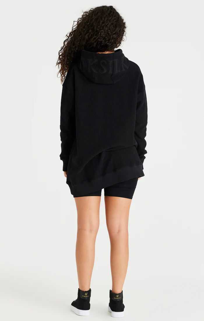 Black Reverse Fleece Hoodie Dress - Image 4