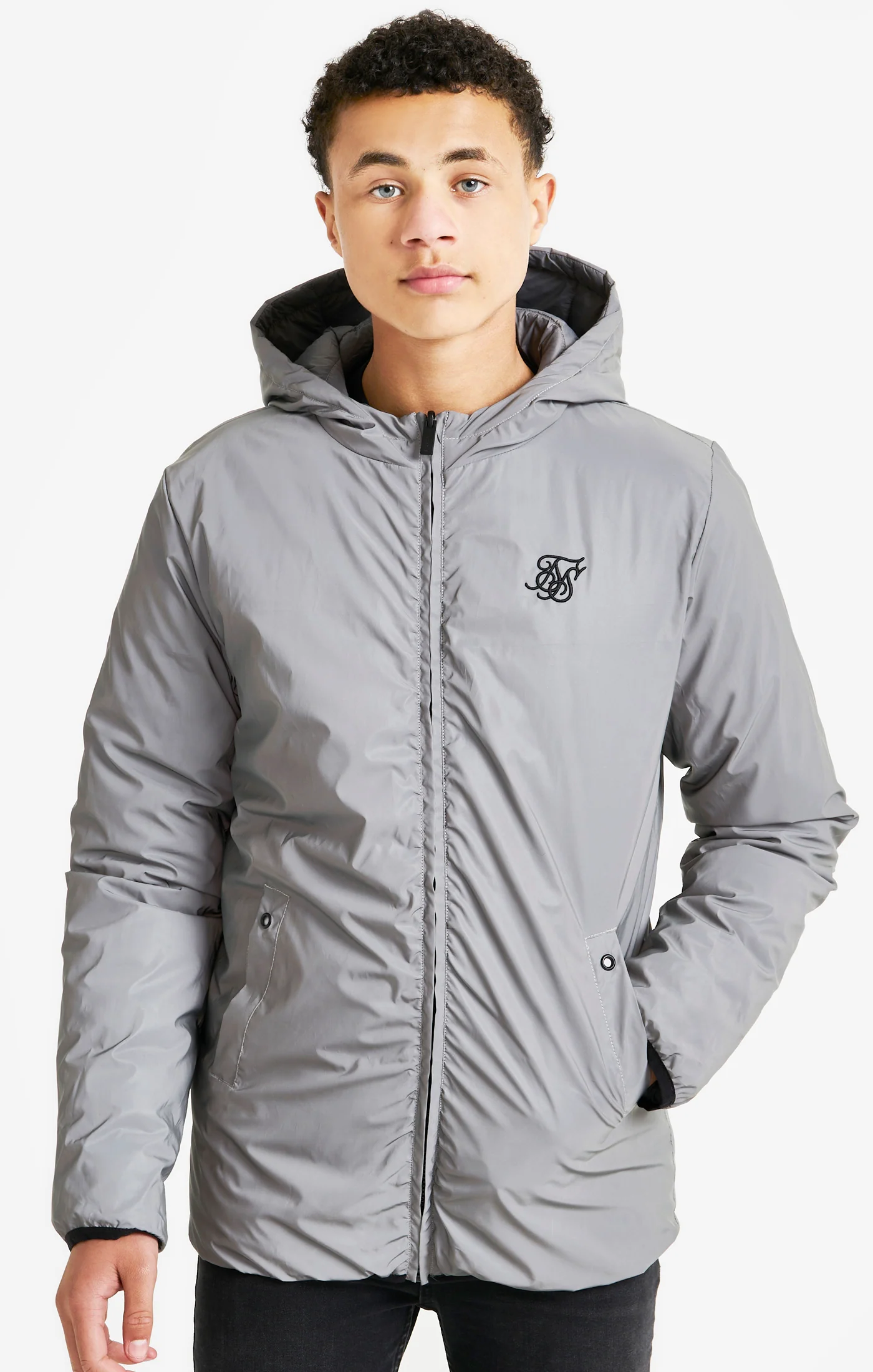 Boys Grey Reversible Bubble Jacket - Image 2