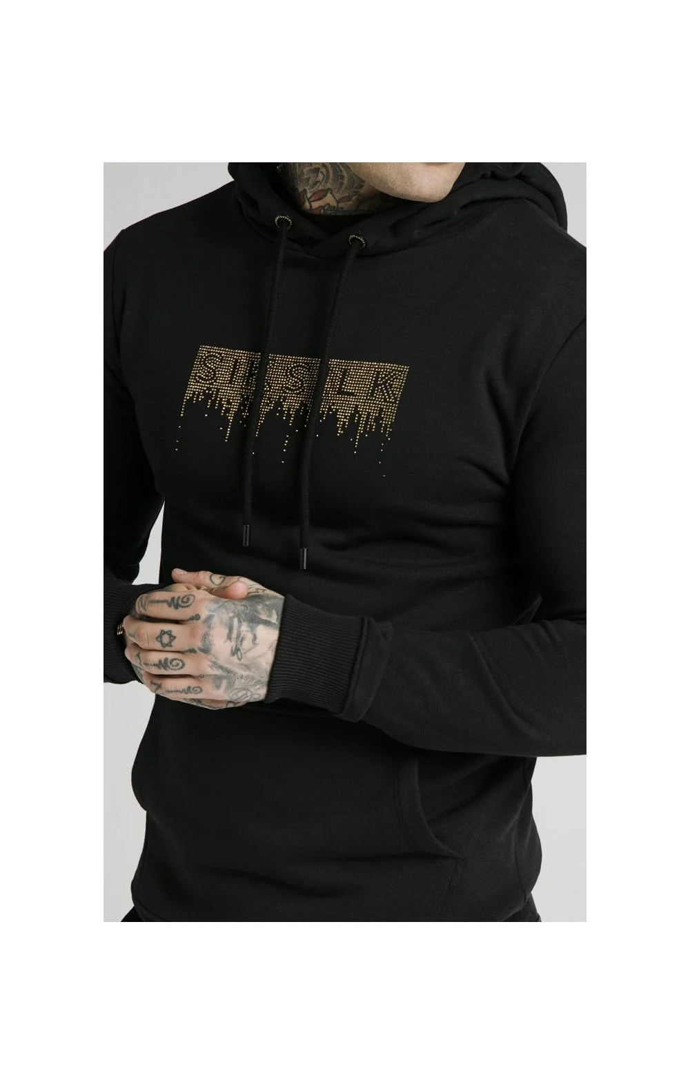 SikSilk Rhinestone Creep Overhead Hoodie – Black - Image 2