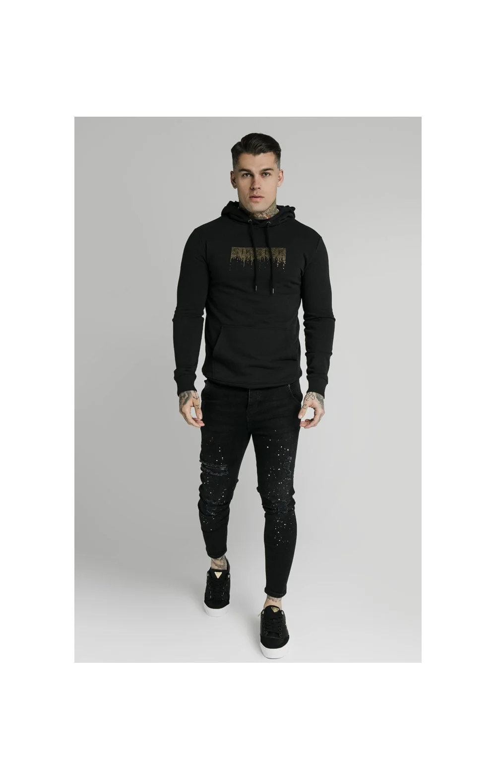 SikSilk Rhinestone Creep Overhead Hoodie – Black - Image 3