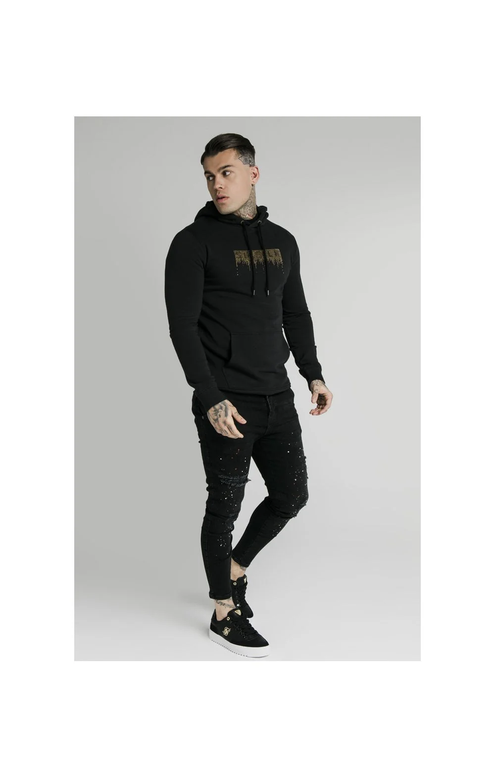 SikSilk Rhinestone Creep Overhead Hoodie – Black - Image 4