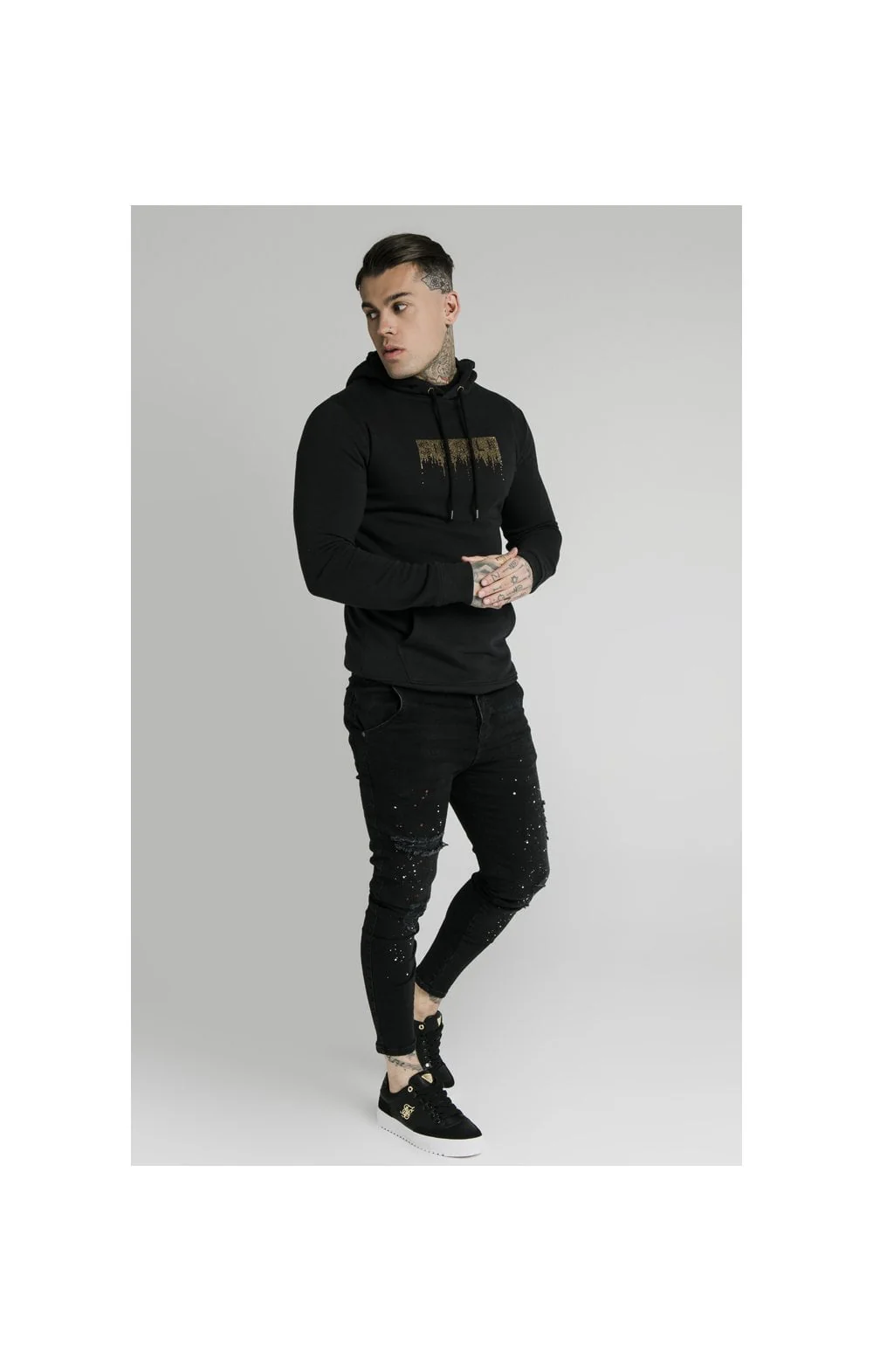 SikSilk Rhinestone Creep Overhead Hoodie – Black - Image 5