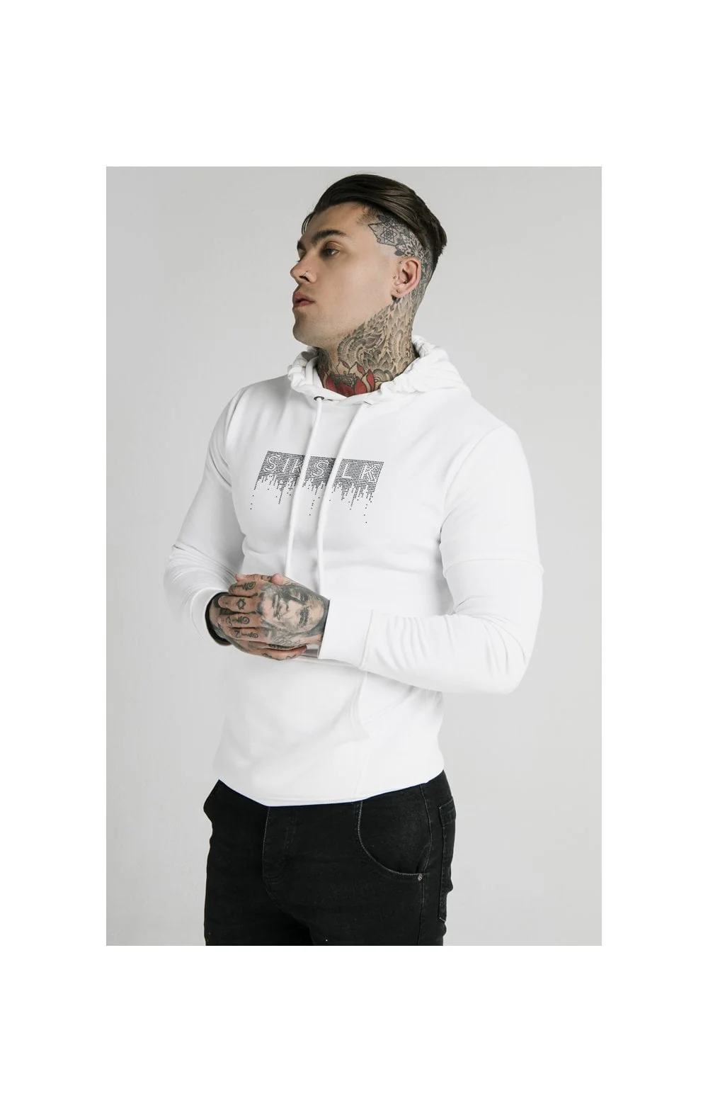 SikSilk Rhinestone Creep Overhead Hoodie – White