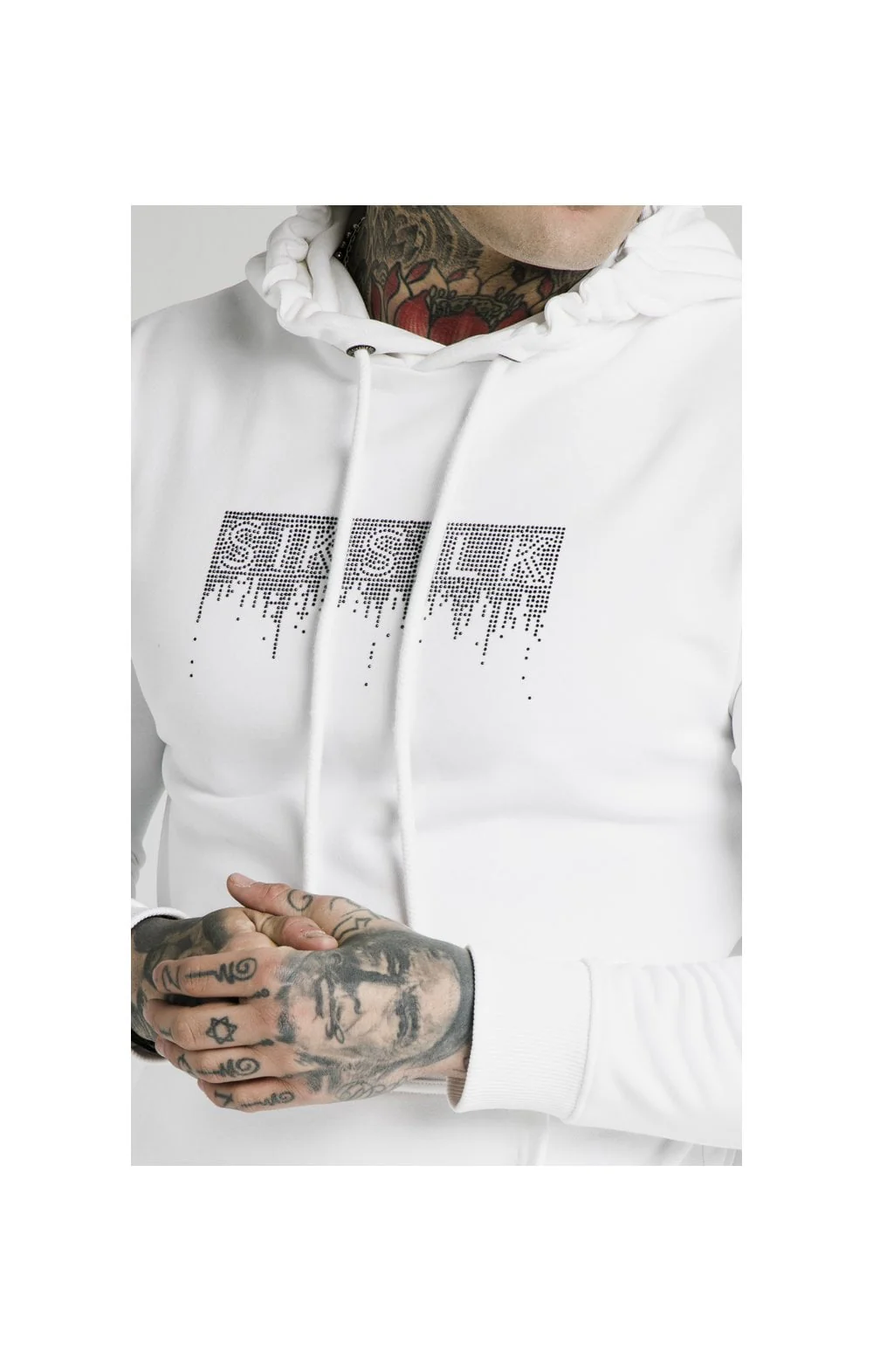SikSilk Rhinestone Creep Overhead Hoodie – White - Image 2