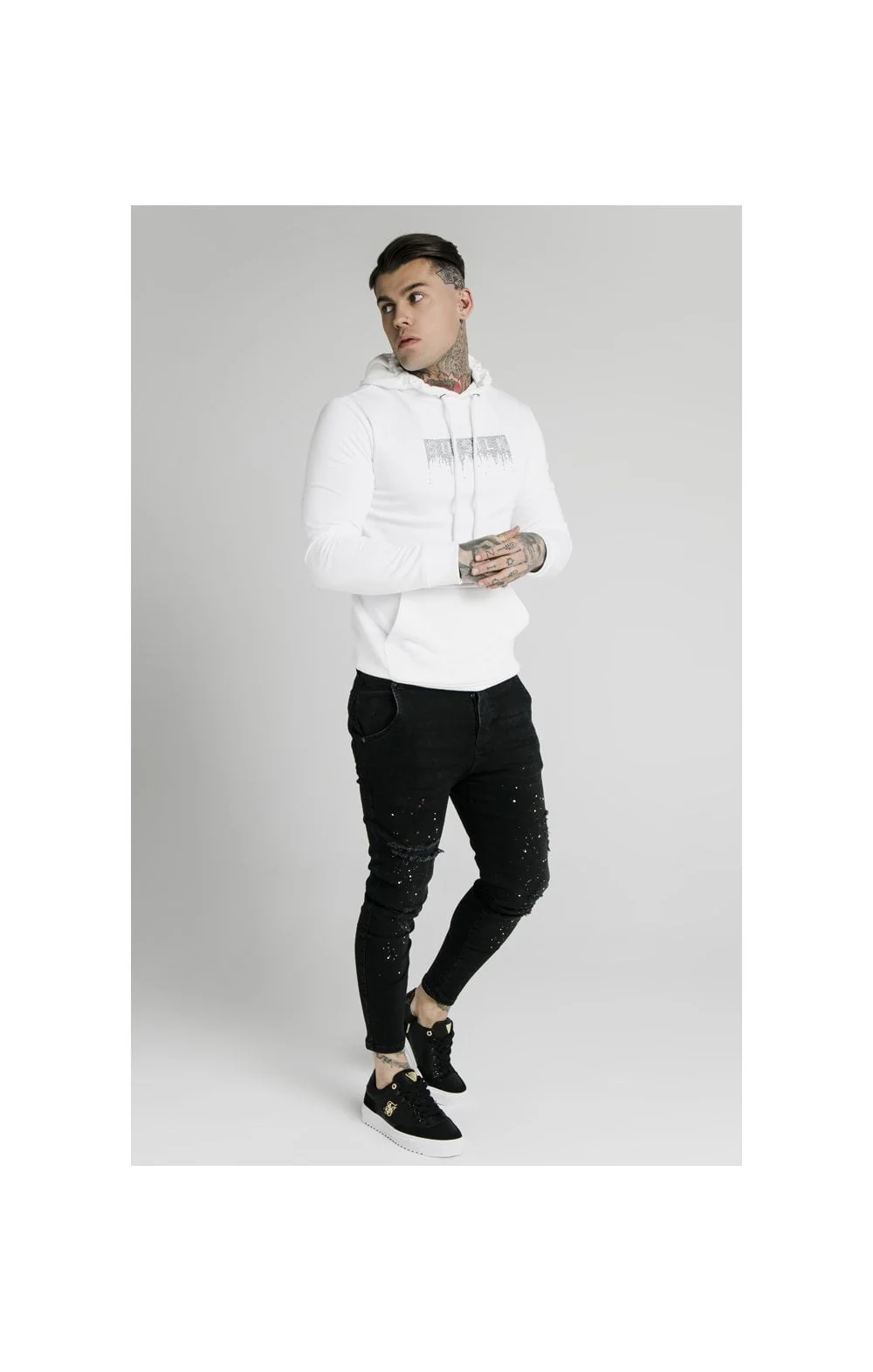 SikSilk Rhinestone Creep Overhead Hoodie – White - Image 3