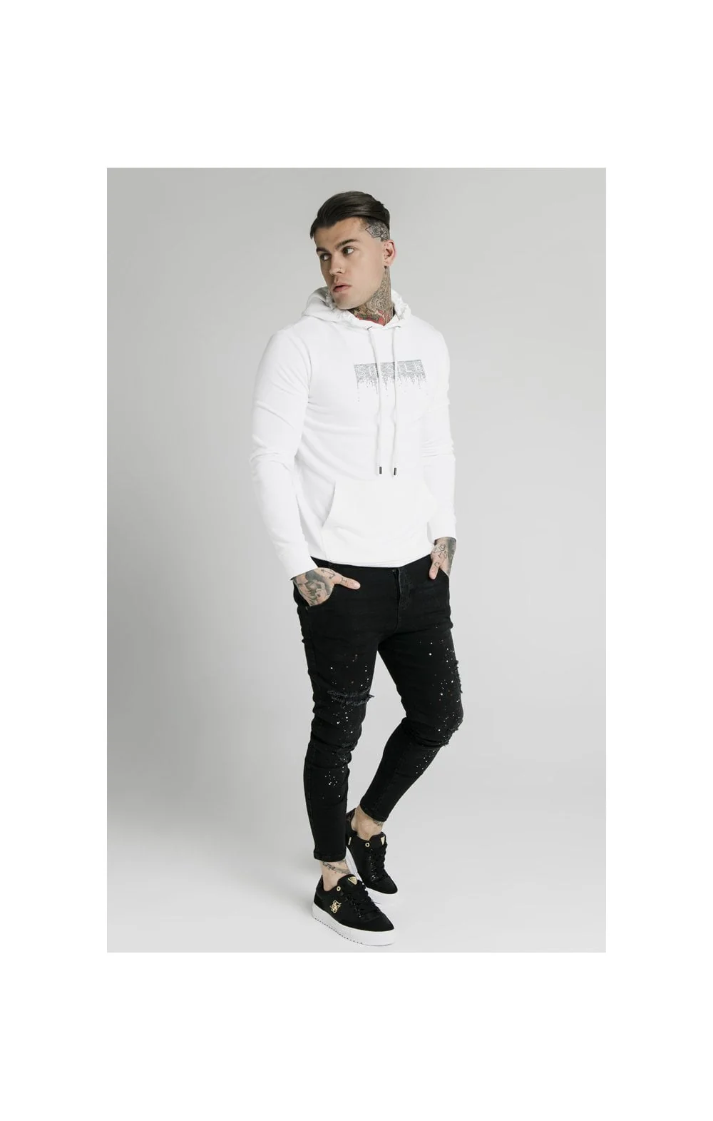 SikSilk Rhinestone Creep Overhead Hoodie – White - Image 4