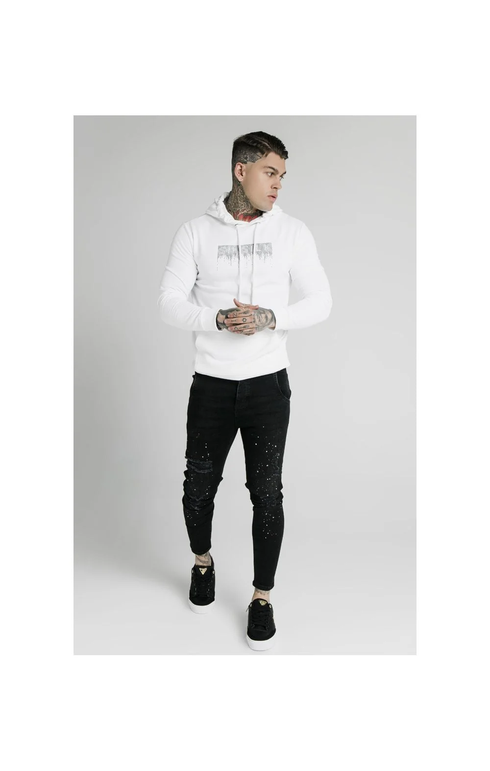 SikSilk Rhinestone Creep Overhead Hoodie – White - Image 5