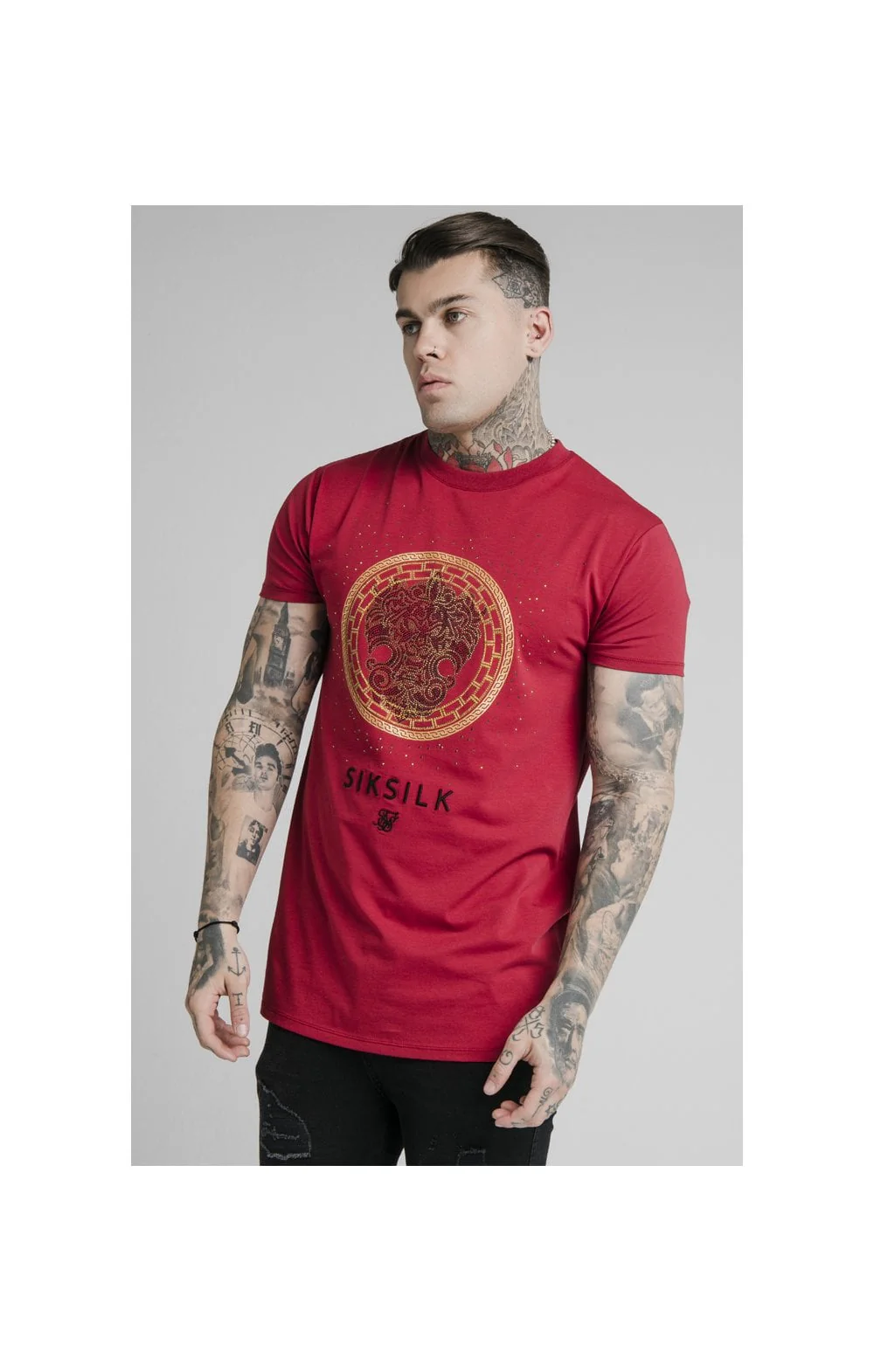 SikSilk Rhinestone Lion Tee - Deep Red - Image 2