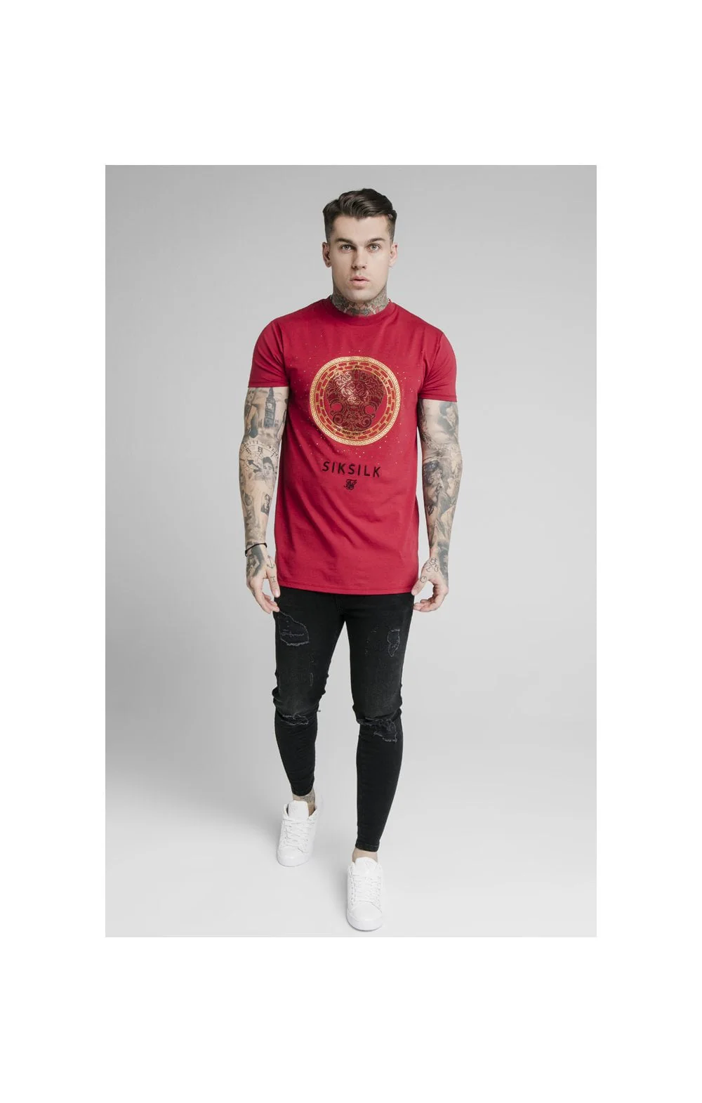 SikSilk Rhinestone Lion Tee - Deep Red - Image 5