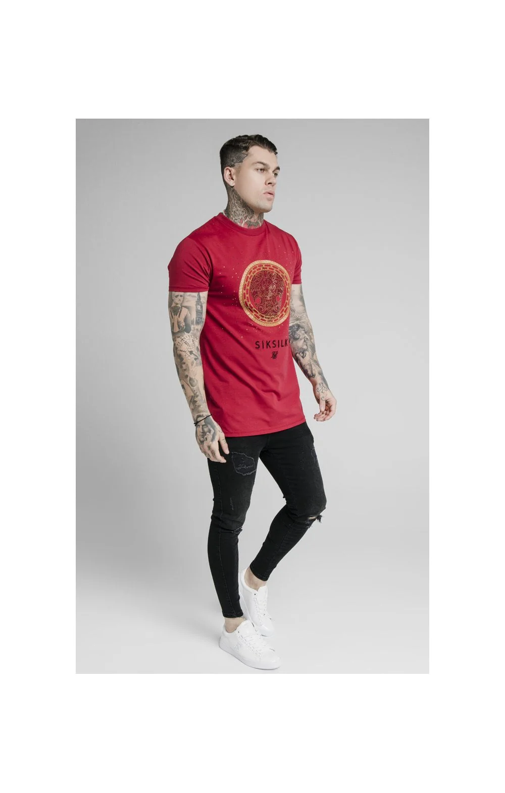 SikSilk Rhinestone Lion Tee - Deep Red - Image 6