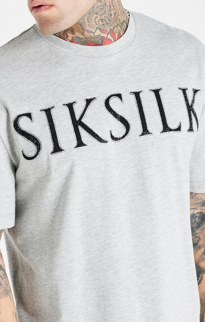 SikSilk Rhinestone Straight Hem Tee - Grey Marl - Image 2