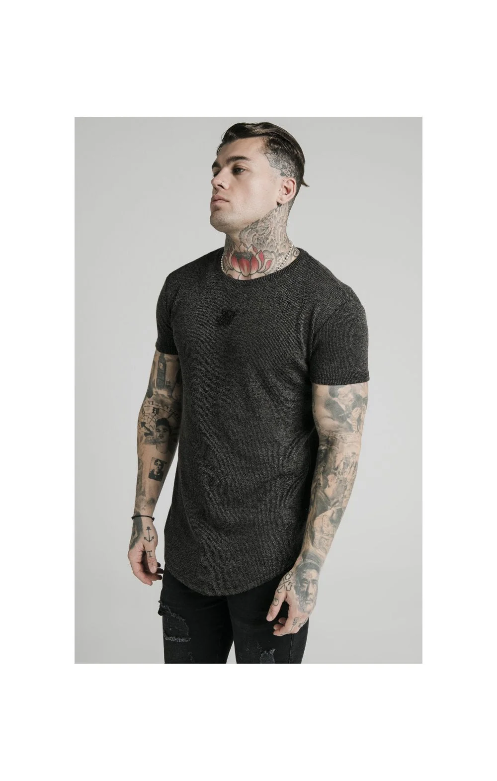 SikSilk Rib Knit Gym Tee - Black