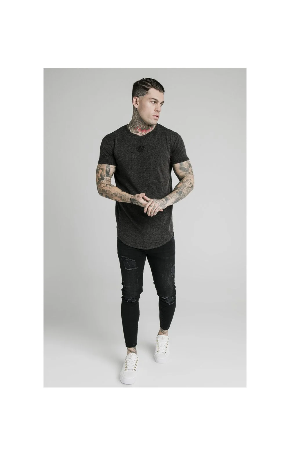 SikSilk Rib Knit Gym Tee - Black - Image 5